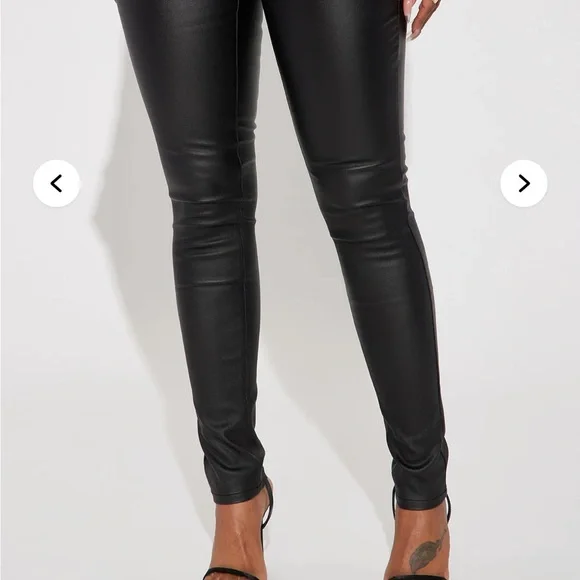 Women's Black Faux Leather Pants - Picture 3 of 4